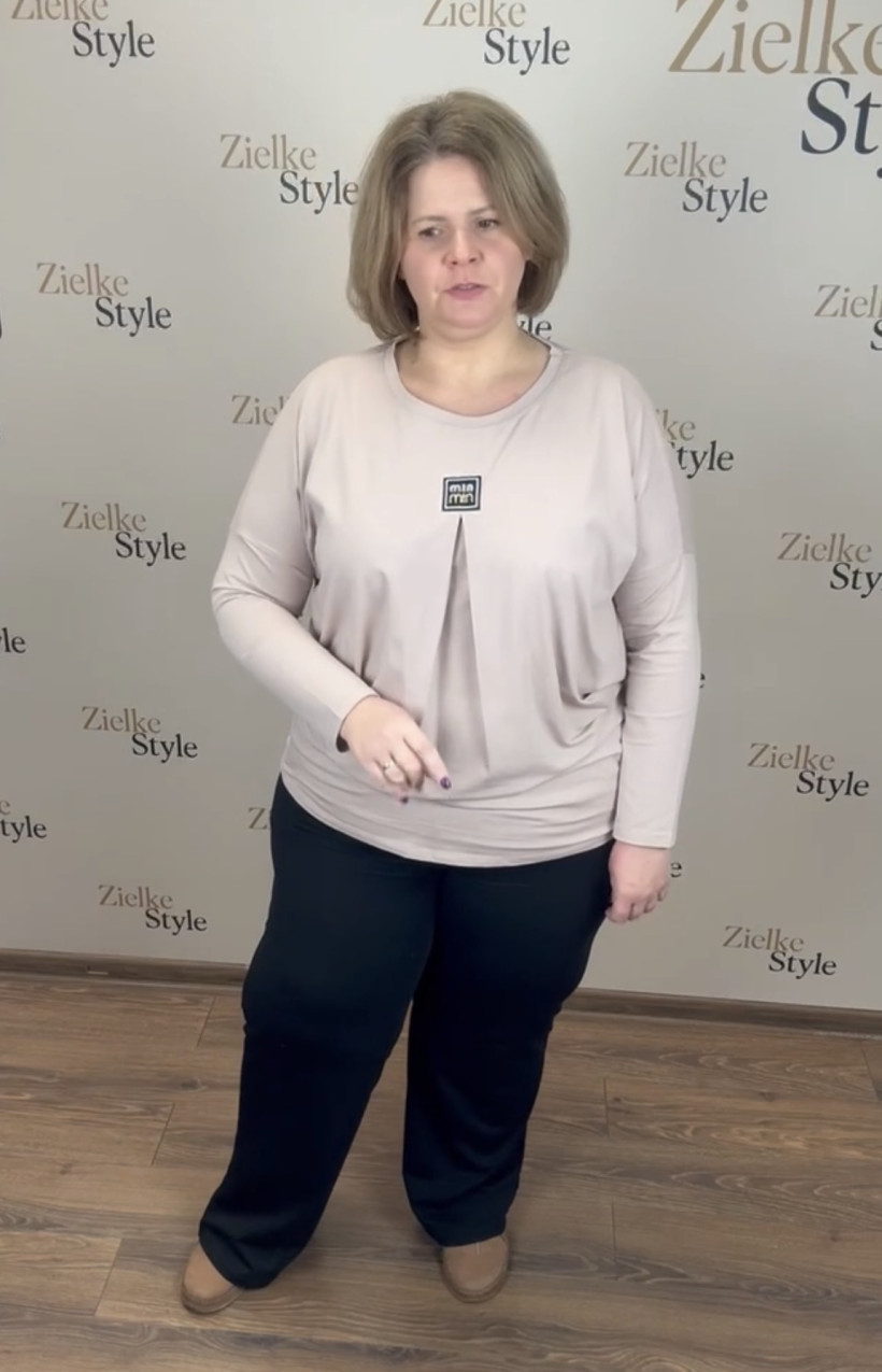 Tunika jednokolorowa zakładka z przodu i naszywka, veso - 9147 - beż