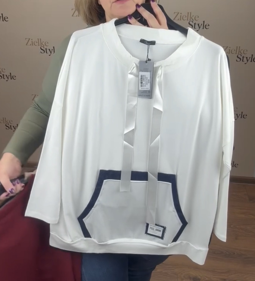 Bluza/Bluzka z kieszenią , tasiemka przy dekoldzie, veso - 9168 - biała