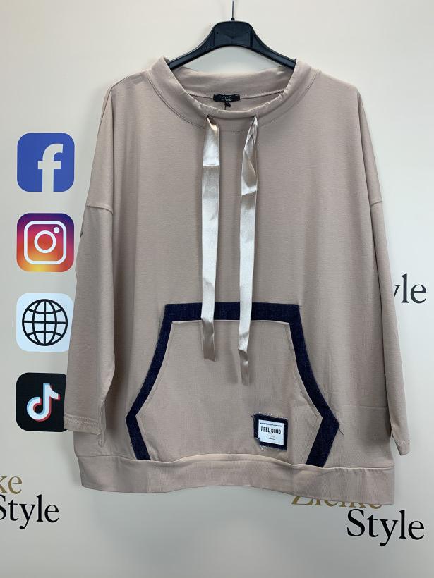 Bluza/Bluzka z kieszenią , tasiemka przy dekoldzie, veso - 9168 - beż