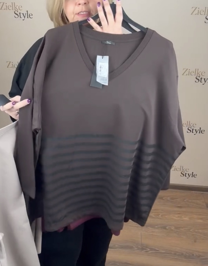 Tunika jednokolorowa w serek pasy u dołu, veso - 9275 - czekolada