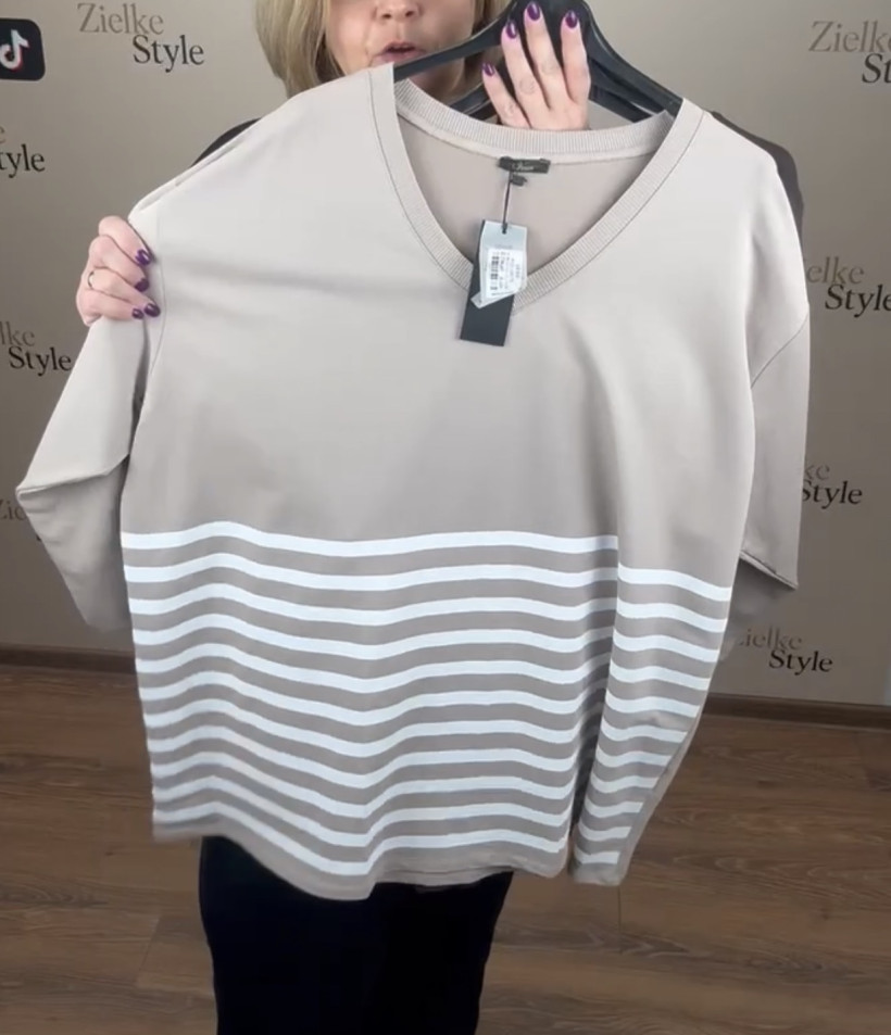 Tunika jednokolorowa w serek pasy u dołu, veso - 9275 - beż