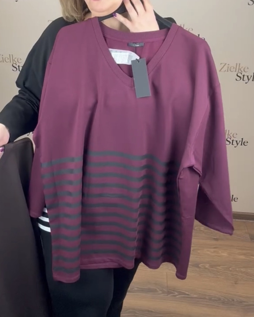 Tunika jednokolorowa w serek pasy u dołu, veso - 9275 - bordo