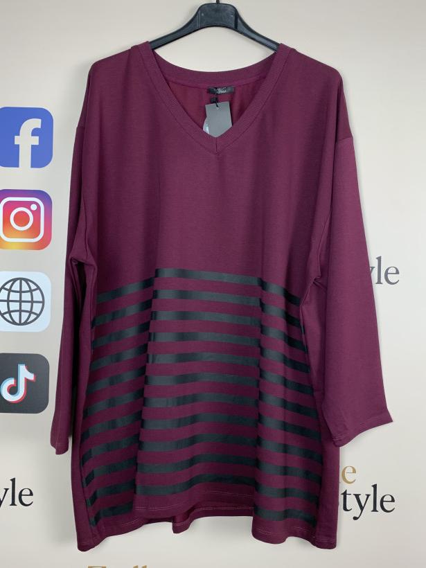 Tunika jednokolorowa w serek pasy u dołu, veso - 9275 - bordo