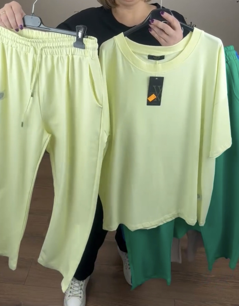 Komplet bluzka + spodnie na gumie jednokolorowe, ww - 5623 - żółty