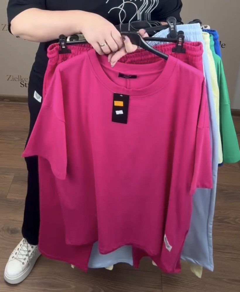 Komplet bluzka + spodnie na gumie jednokolorowe, ww - 5623 - fuksja