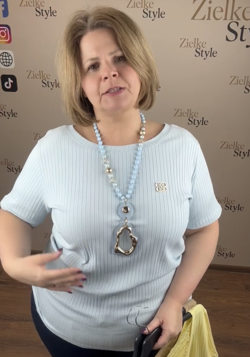 Bluzka szeroki prążek, koronka w tyle, ww - 0073 - błękit