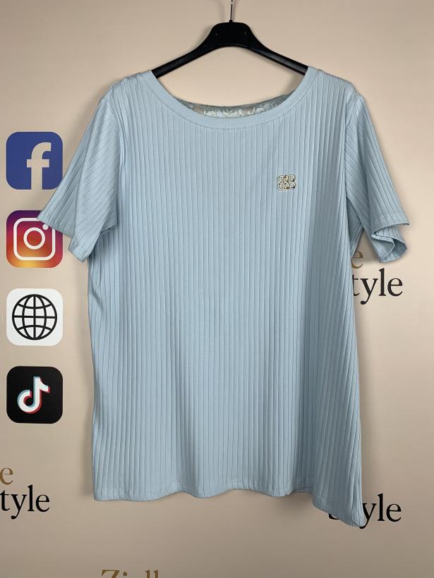 Bluzka szeroki prążek, koronka w tyle, ww - 0073 - błękit