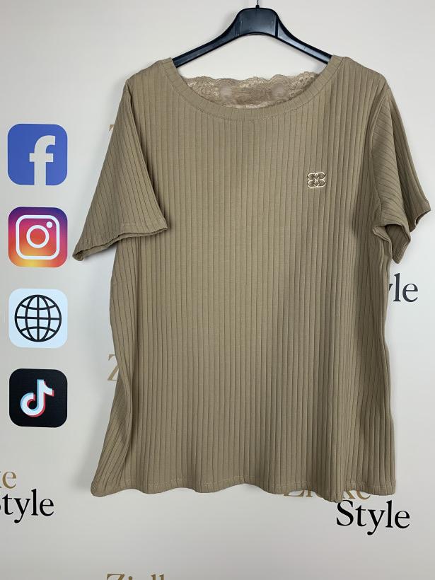 Bluzka szeroki prążek, koronka w tyle, ww - 0073 - fango