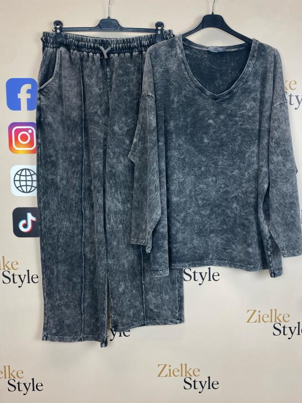 Komplet bluzka + spodnie na gumie szeroka nogawka, dekatyzowane, ww - 3714 - popiel