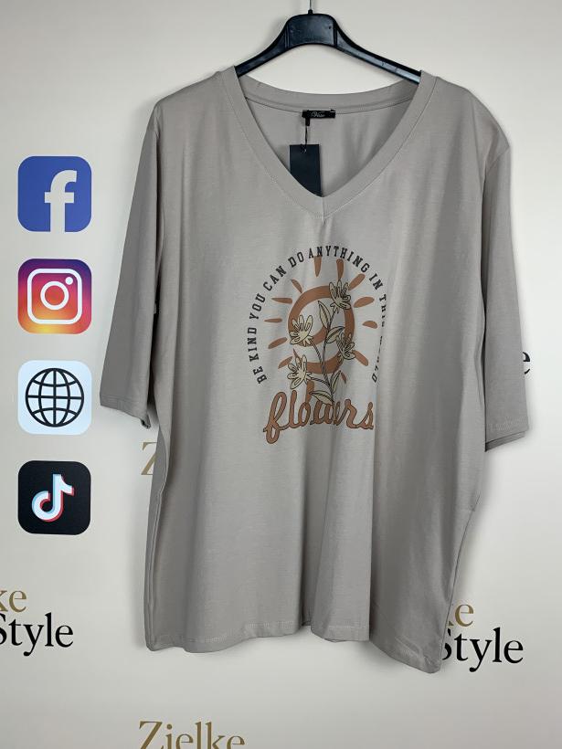 Bluzka w serek jednokolorowa, kwiatki veso - 9307 - beż