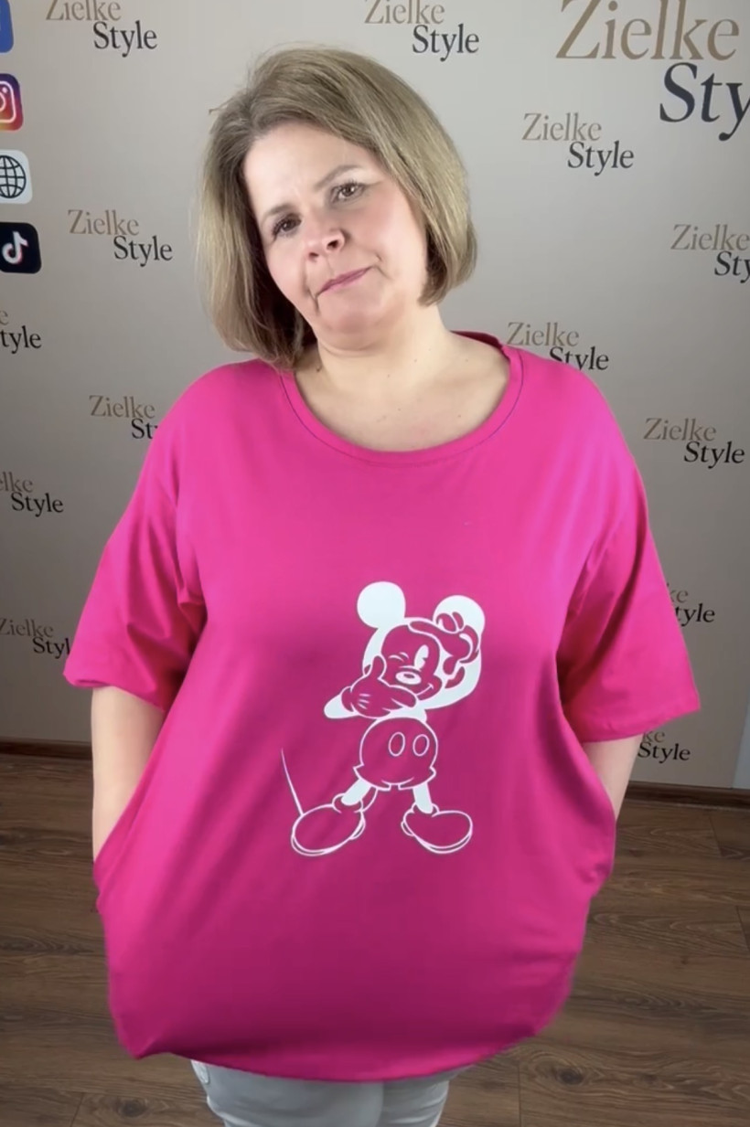 Bluzka/Tunika jednokolorowa z kieszeniami, myszka miki, ww - 5510 - fuksja