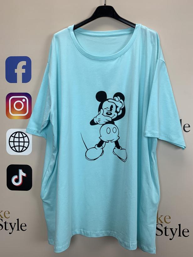 Bluzka/Tunika jednokolorowa z kieszeniami, myszka miki, ww - 5510 - mięta