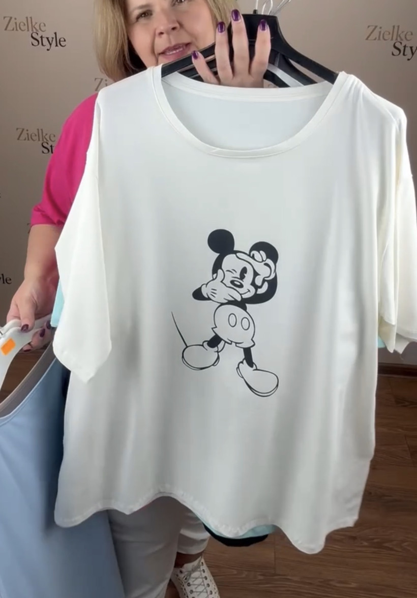 Bluzka/Tunika jednokolorowa z kieszeniami, myszka miki, ww - 5510 - biała
