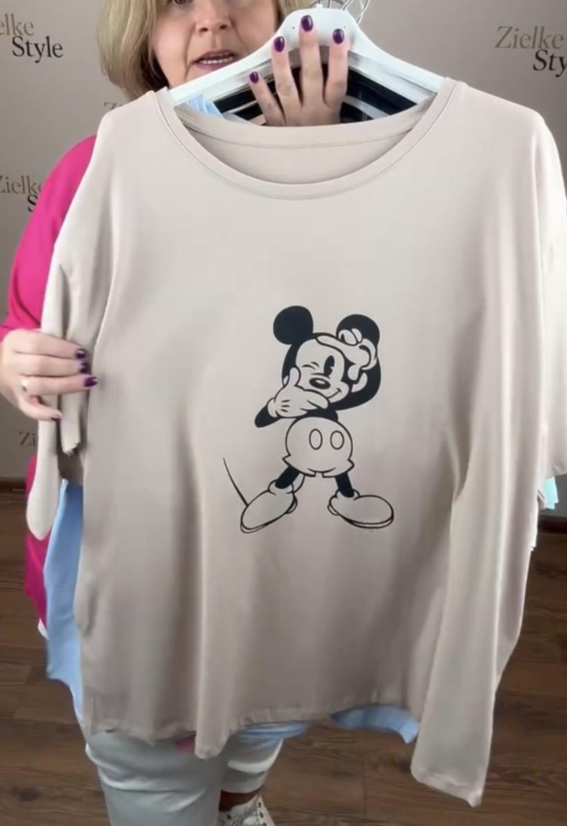 Bluzka/Tunika jednokolorowa z kieszeniami, myszka miki, ww - 5510 - beż