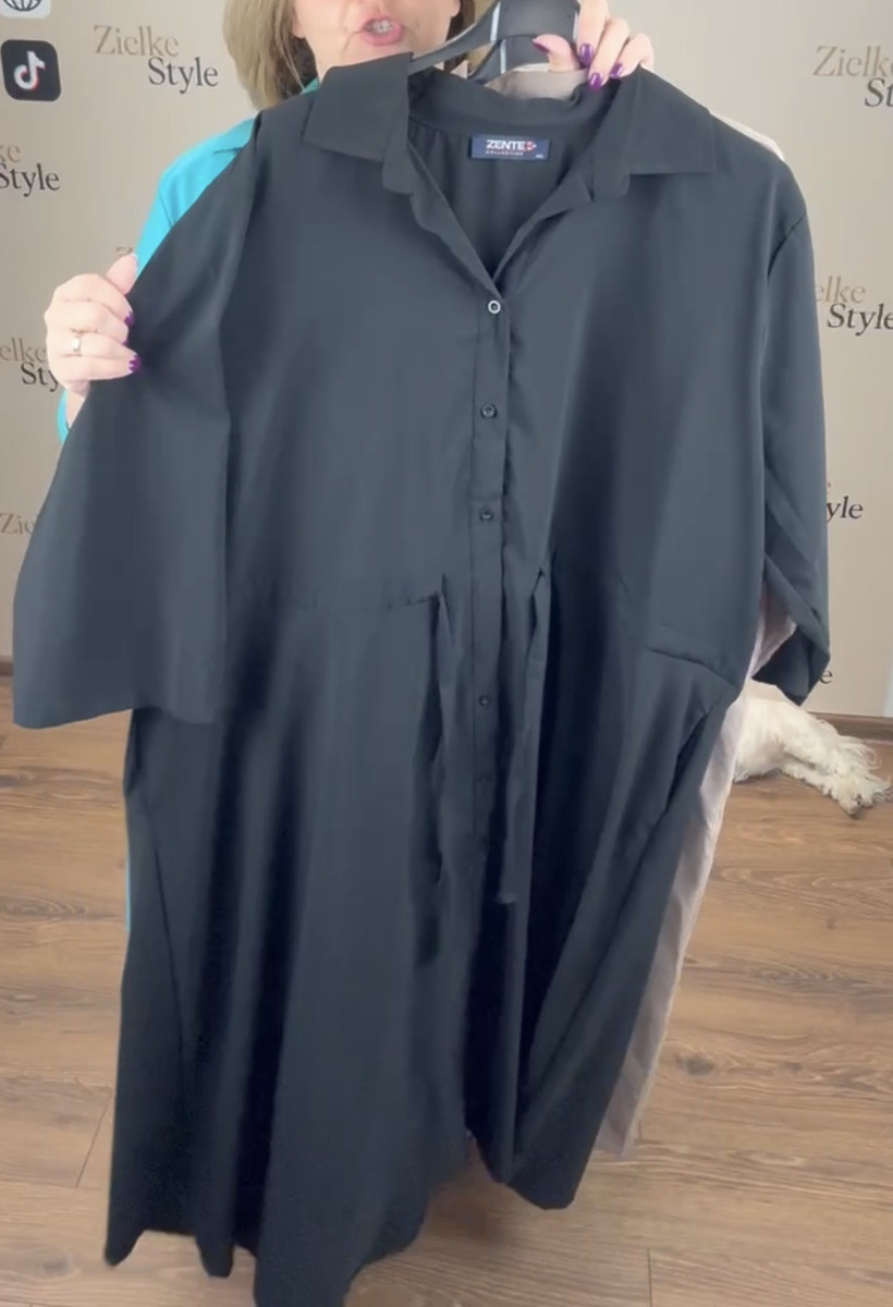 Sukienka koszulowa wiązany pas jednokolorowa, zentex 3XL  - 7074 - czarna