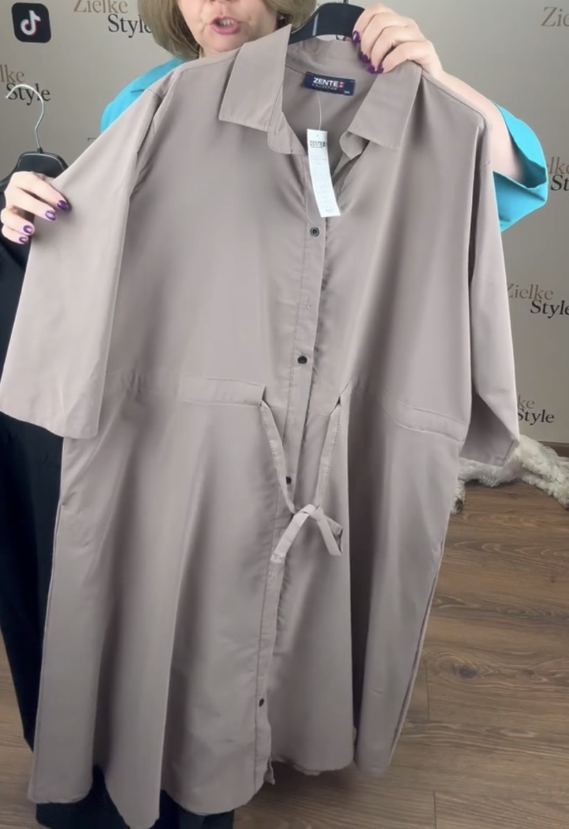 Sukienka koszulowa wiązany pas jednokolorowa, zentex 3XL - 7074 - fango