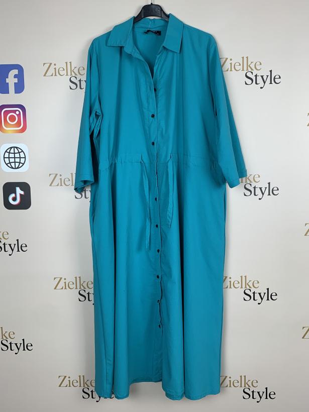 Sukienka koszulowa wiązany pas jednokolorowa, zentex 4XL - 7074 - turkus