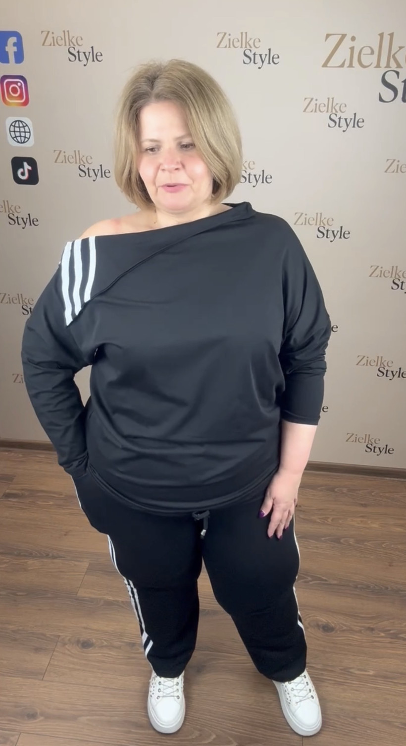 Komplet bluza wiązany dól + spodnie szeroka nogawka na gumie lampasy, zentex 1- 7018 - czarny