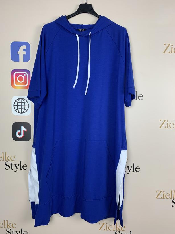 Tunika z kapturem i kieszenią z przodu jednokolorowa, seraj - 3733 - chaber