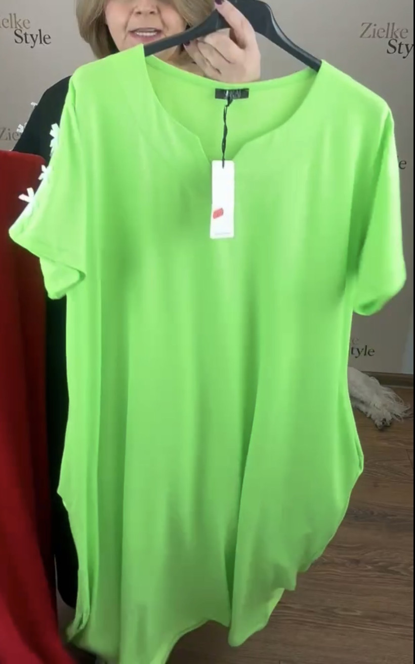 Sukienka maxi łezka przy dekoldzie, kokardki na rekawie, seraj - 3476 -neon limonka