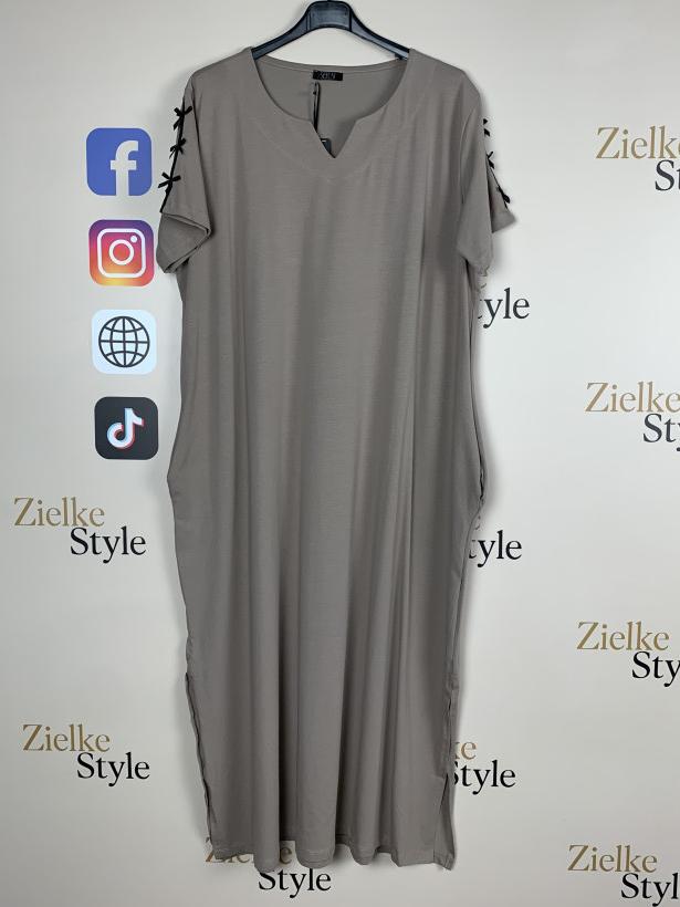 Sukienka maxi łezka przy dekoldzie, kokardki na rekawie, seraj - 3476 - fango