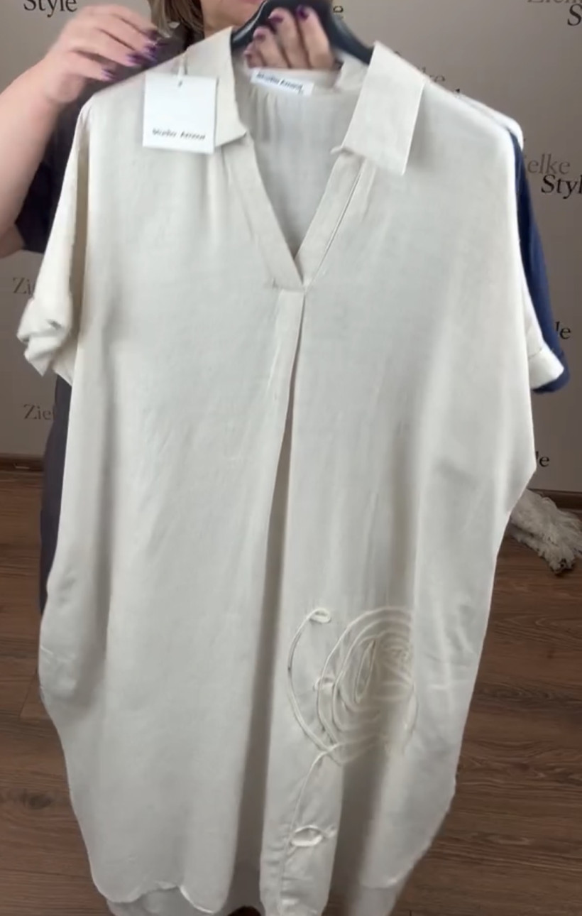 Sukienka z kołnierzykiem sznurkowy wzór na boku, amour ( m/l, l/xl) - 3035 - beż