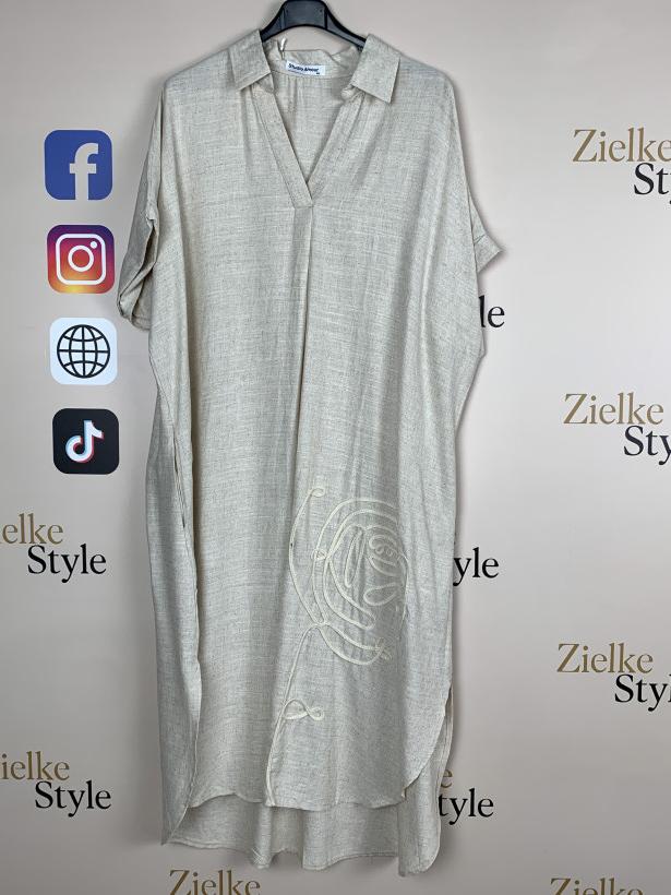 Sukienka z kołnierzykiem sznurkowy wzór na boku, amour ( m/l, l/xl) - 3035 - beż