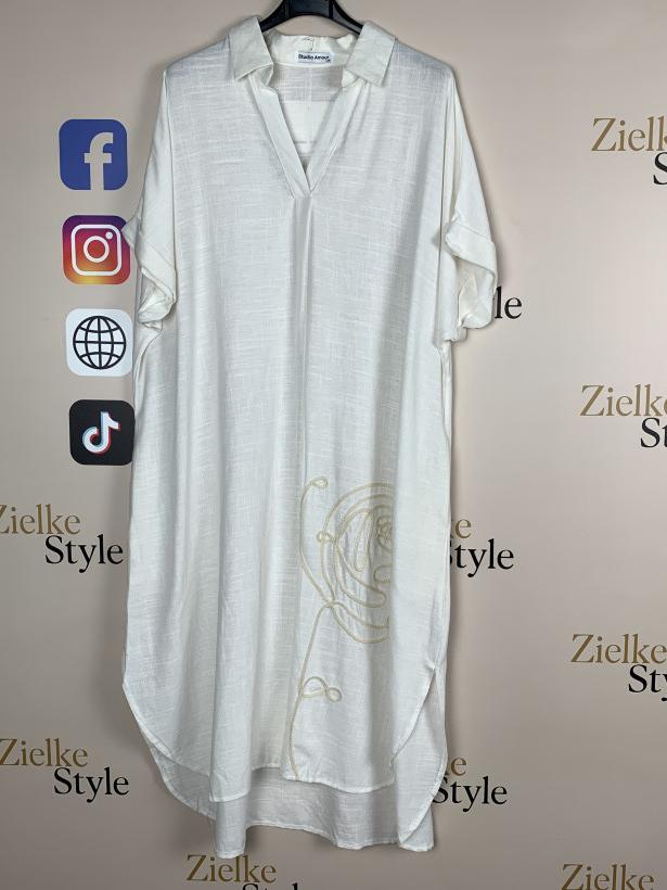 Sukienka z kołnierzykiem sznurkowy wzór na boku, amour ( m/l, l/xl) - 3035 - biała