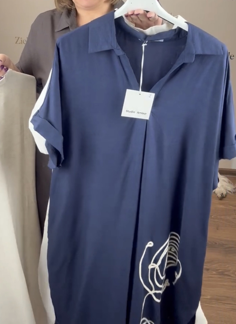 Sukienka z kołnierzykiem sznurkowy wzór na boku, amour  ( m/l, l/xl) - 3035 - granat