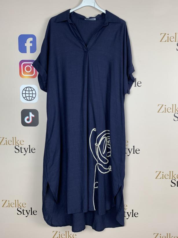 Sukienka z kołnierzykiem sznurkowy wzór na boku, amour ( m/l, l/xl) - 3035 - granat