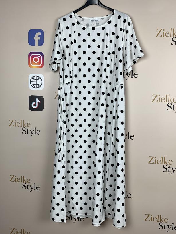 Sukienka wiązane boki w pasie, kropki, amour (m/l, l/xl) - 3131 - biała z czarnym