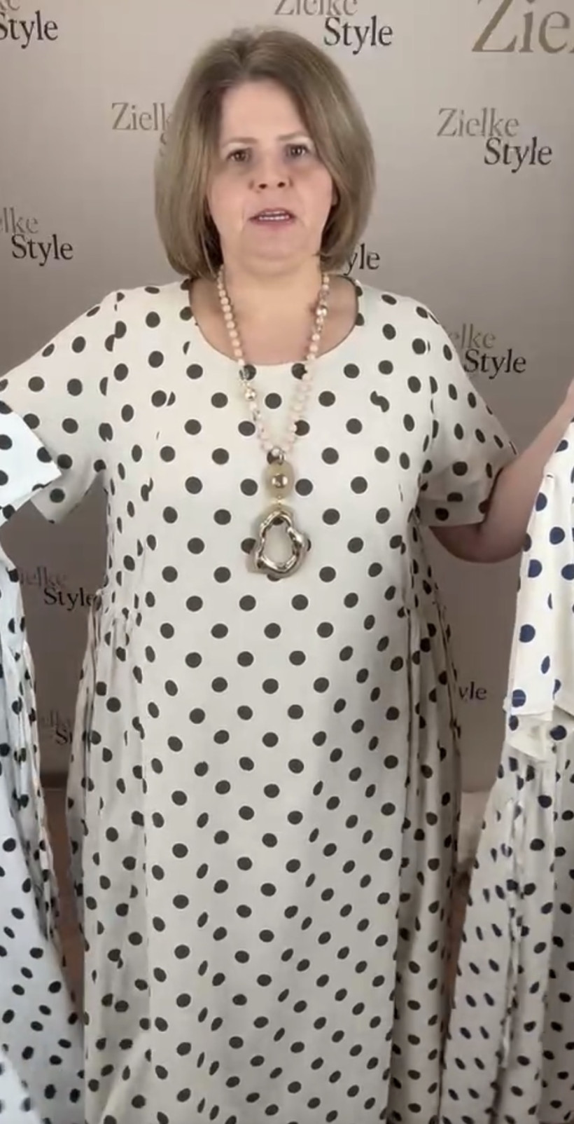 Sukienka wiązane boki w pasie, kropki, amour (m/l, l/xl) - 3131 - beż z czekoladą