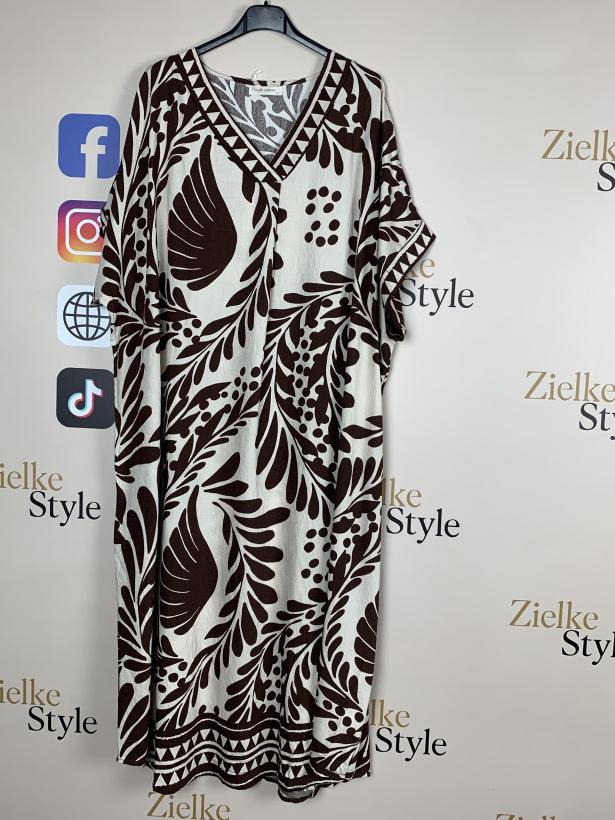 Sukienka w serek wzorowana, amour - 8757 - czekolada