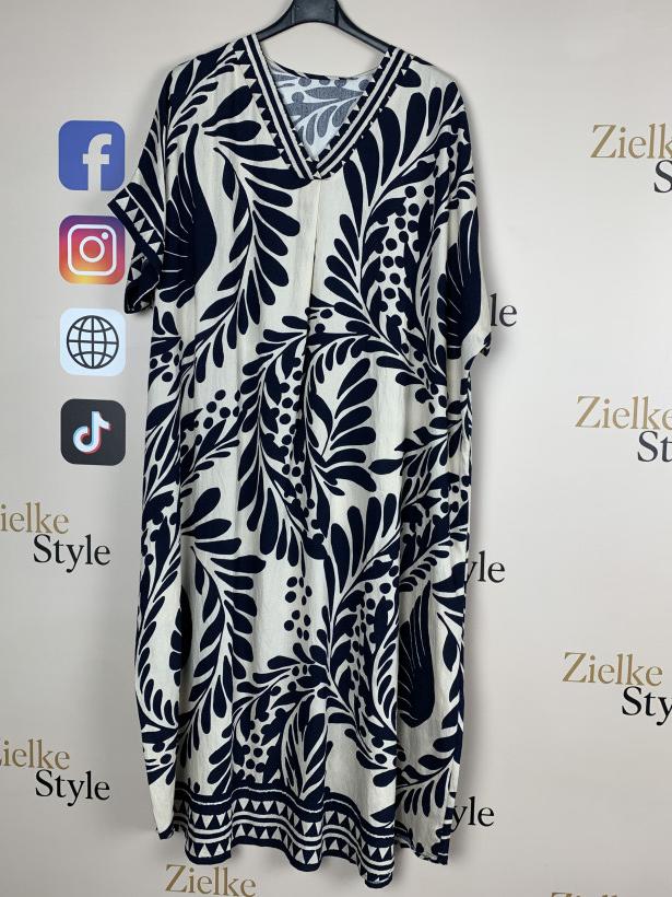 Sukienka w serek wzorowana, amour - 8757 - granat