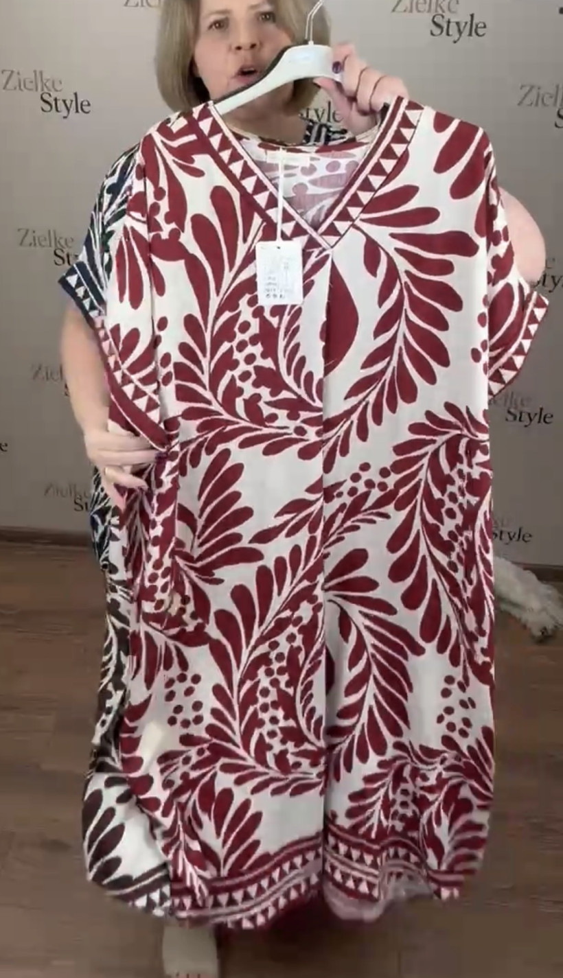 Sukienka w serek wzorowana, amour - 8757 - bordo