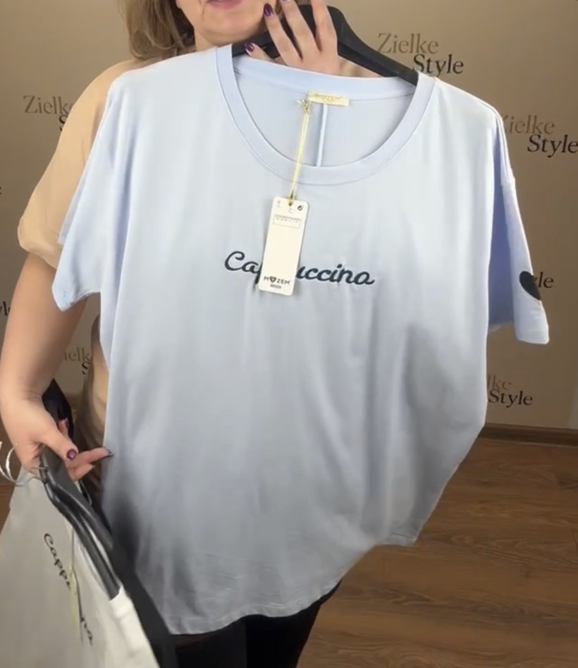 Bluzka jednokolorowa, cappuccino, myzem - 335 - błękit