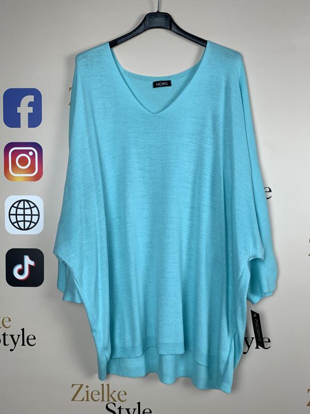 Sweter w serek jednokolorowy nietoperz - 152507 - mięta