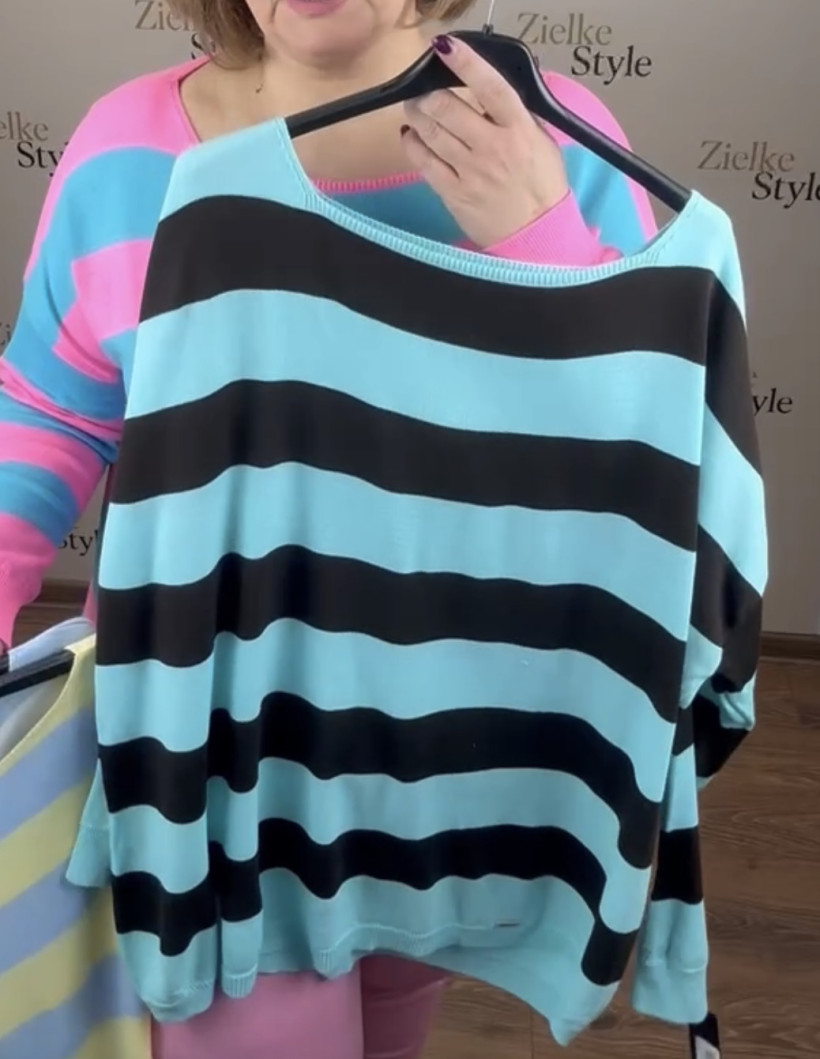 Sweterek w pasy - 14908 - mięta z  czekoladą