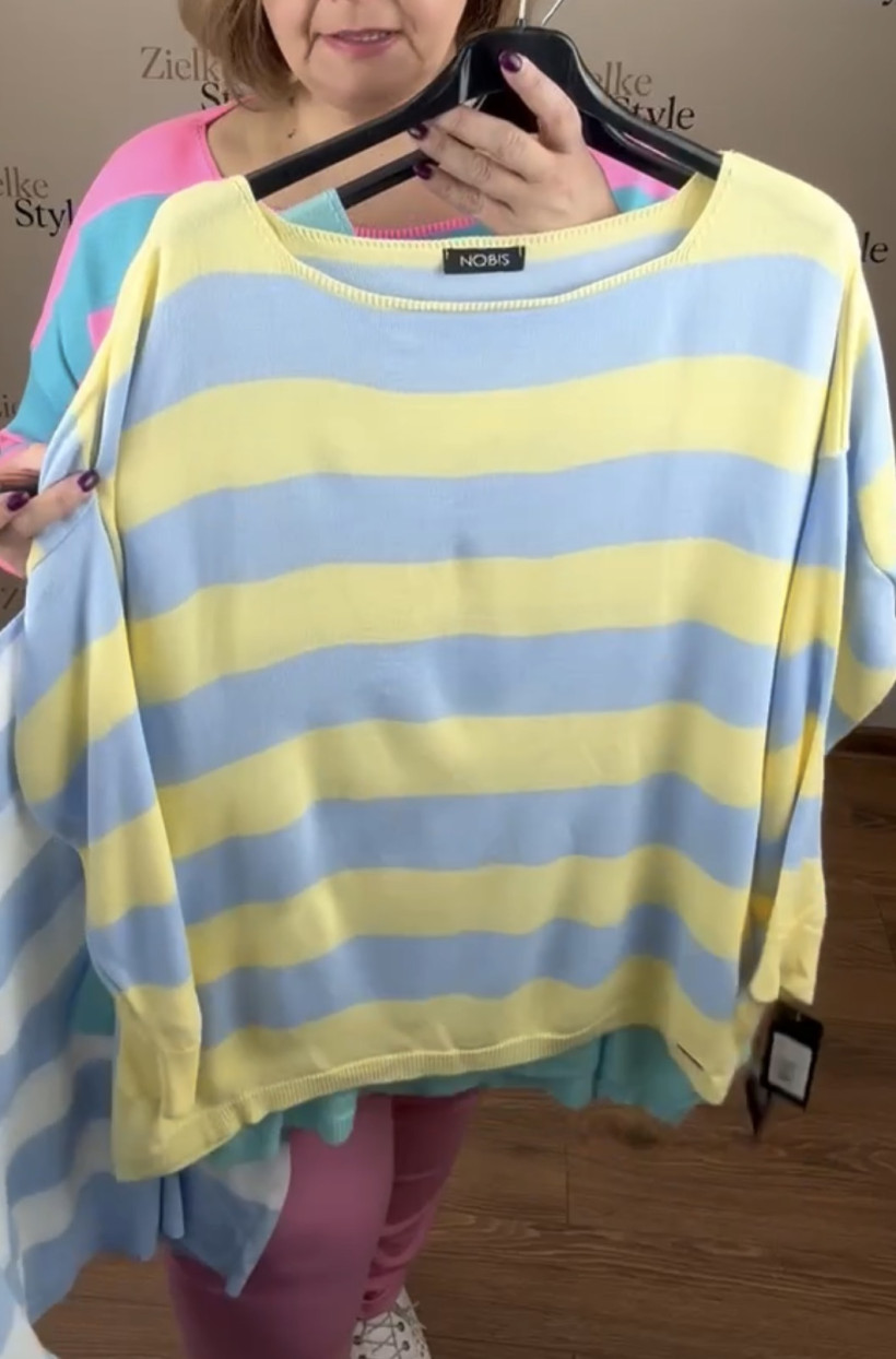 Sweterek w pasy - 14908 - żółty z błękitem
