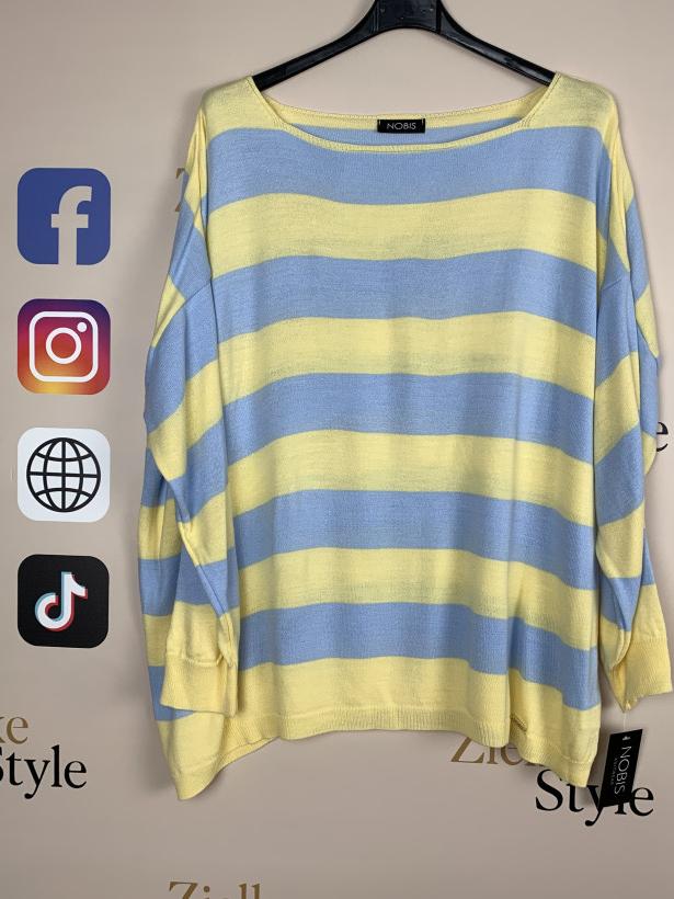 Sweterek w pasy - 14908 - żółty z błękitem