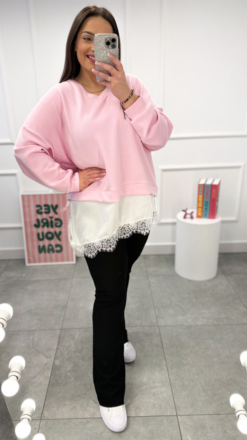 Bluza z koronką ERLI różowa 