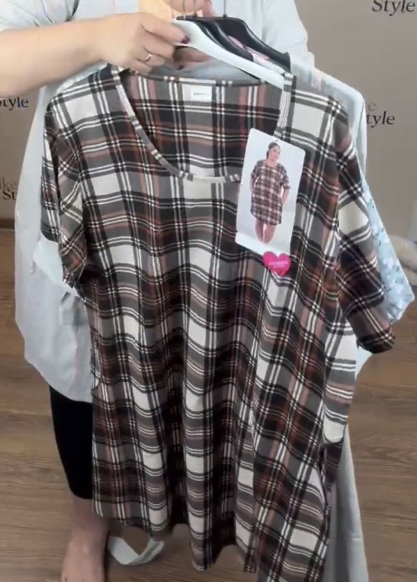 Koszula nocna z kieszeniami, krata - 2xl - 510005 - czekolada