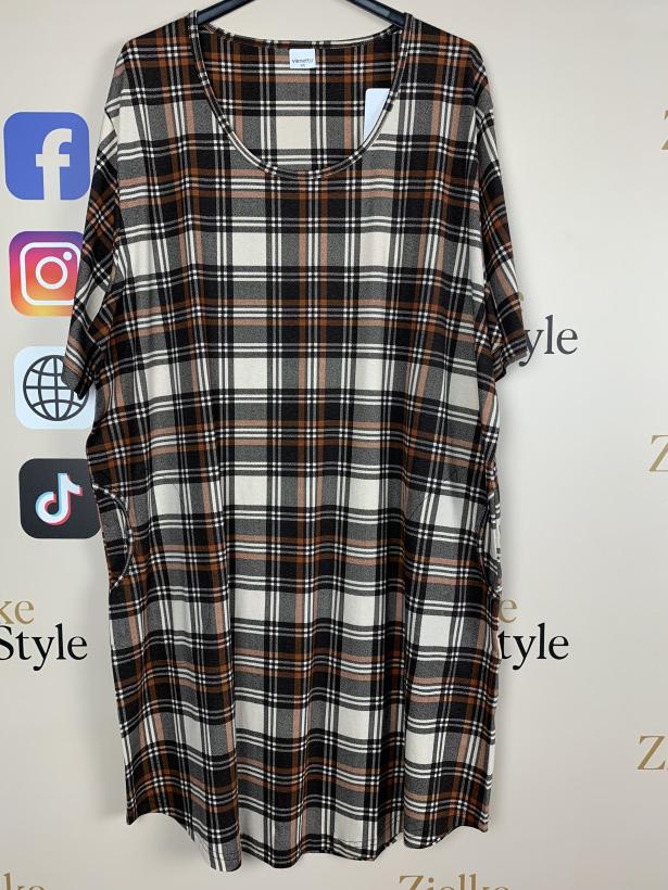 Koszula nocna z kieszeniami, krata - 2xl - 510005 - czekolada