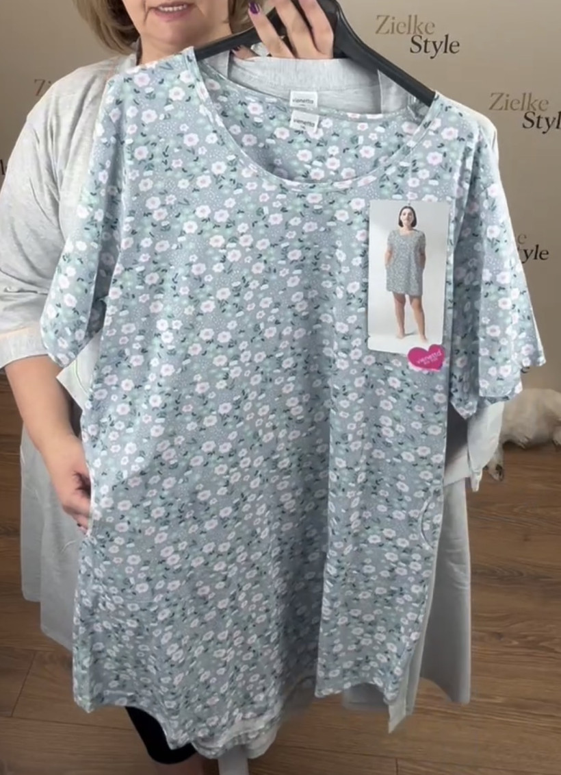 Koszula nocna z kieszeniami, łąka - 3xl -510029 - błękit