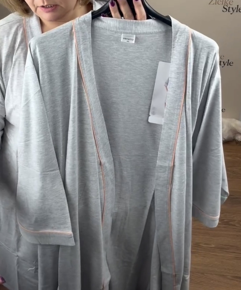 Szlafrok z kieszeniami i paskiem, obramówka - 2xl / 3xl  - 409180 - pomarańcz