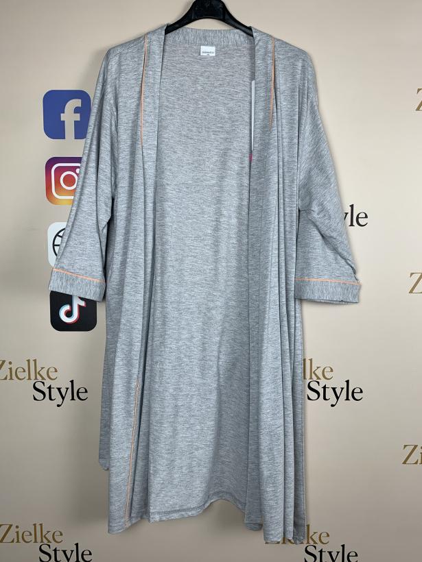 Szlafrok z kieszeniami i paskiem, obramówka - 2xl / 3xl - 409180 - pomarańcz