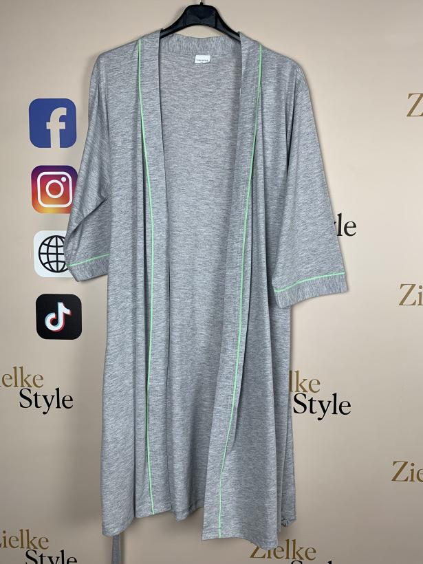 Szlafrok z kieszeniami i paskiem, obramówka - xl - 409180 - mięta