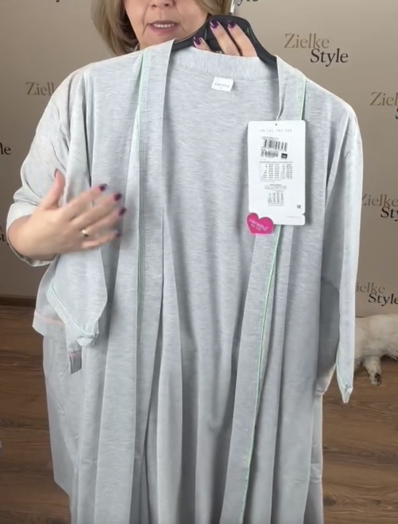 Szlafrok z kieszeniami i paskiem, obramówka - 2xl / 3xl - 409180 - mięta