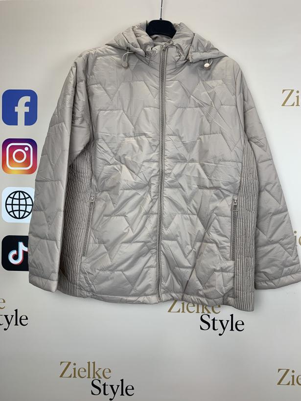 Kurtka z kapturem pikowana ściągacze na bokach - 6xl - 82084 - beż