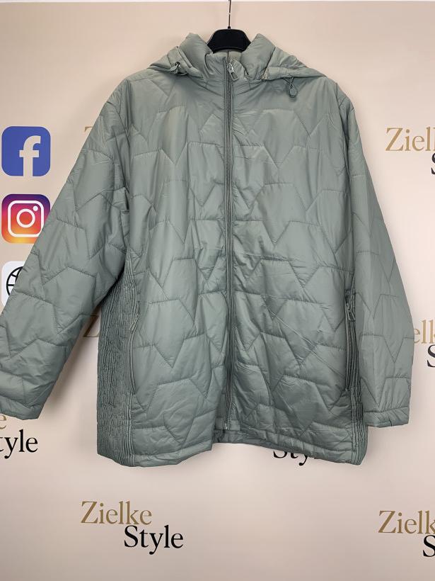 Kurtka z kapturem pikowana ściągacze na bokach - 5xl - 82084 - oliwka